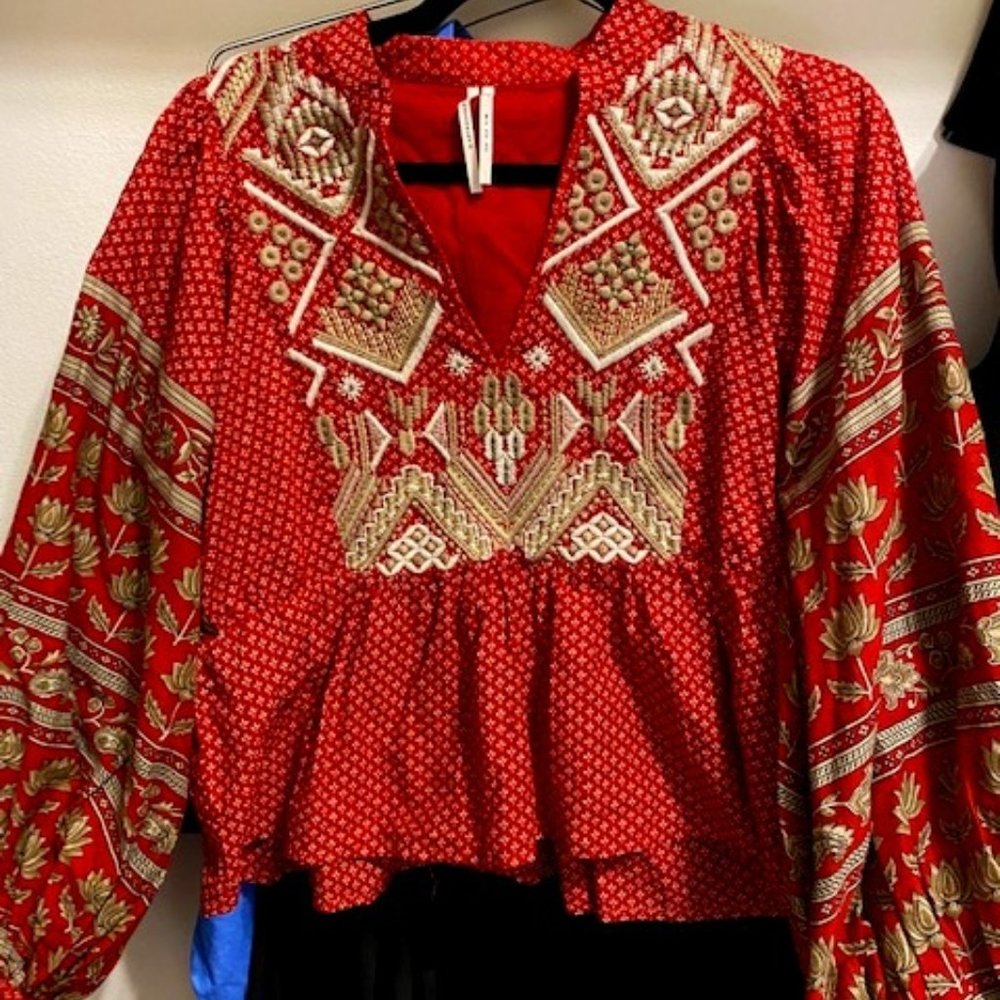 Anthropologie Embroidered & Patterned Shirt US Size 4